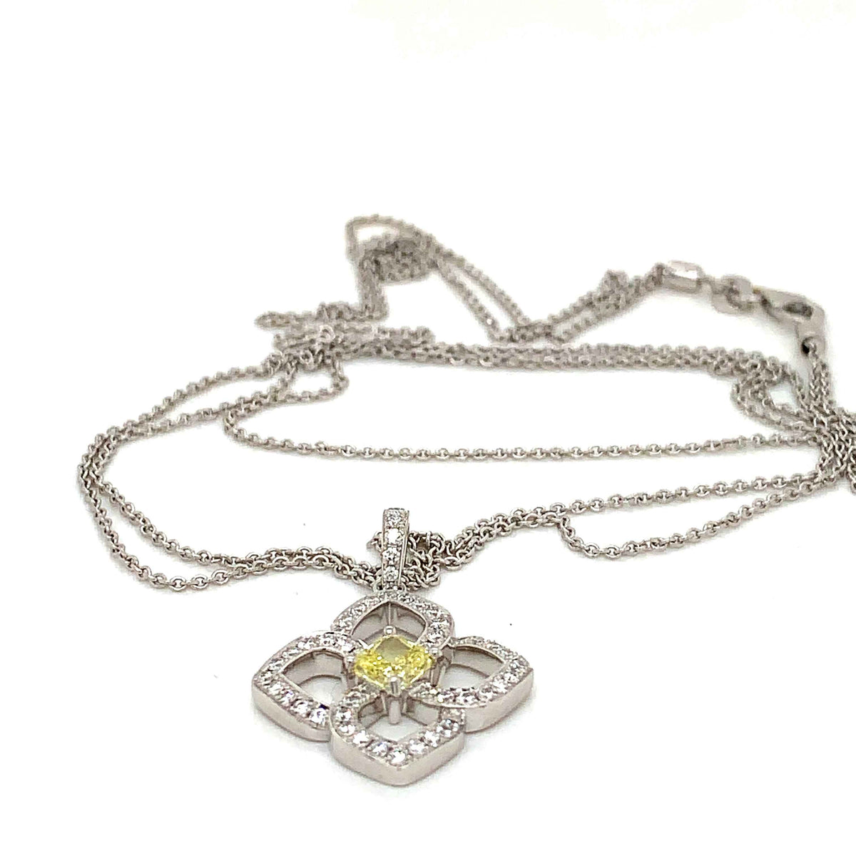 GIA Yellow Cushion Cut Diamond  Pendant in 18K White Gold