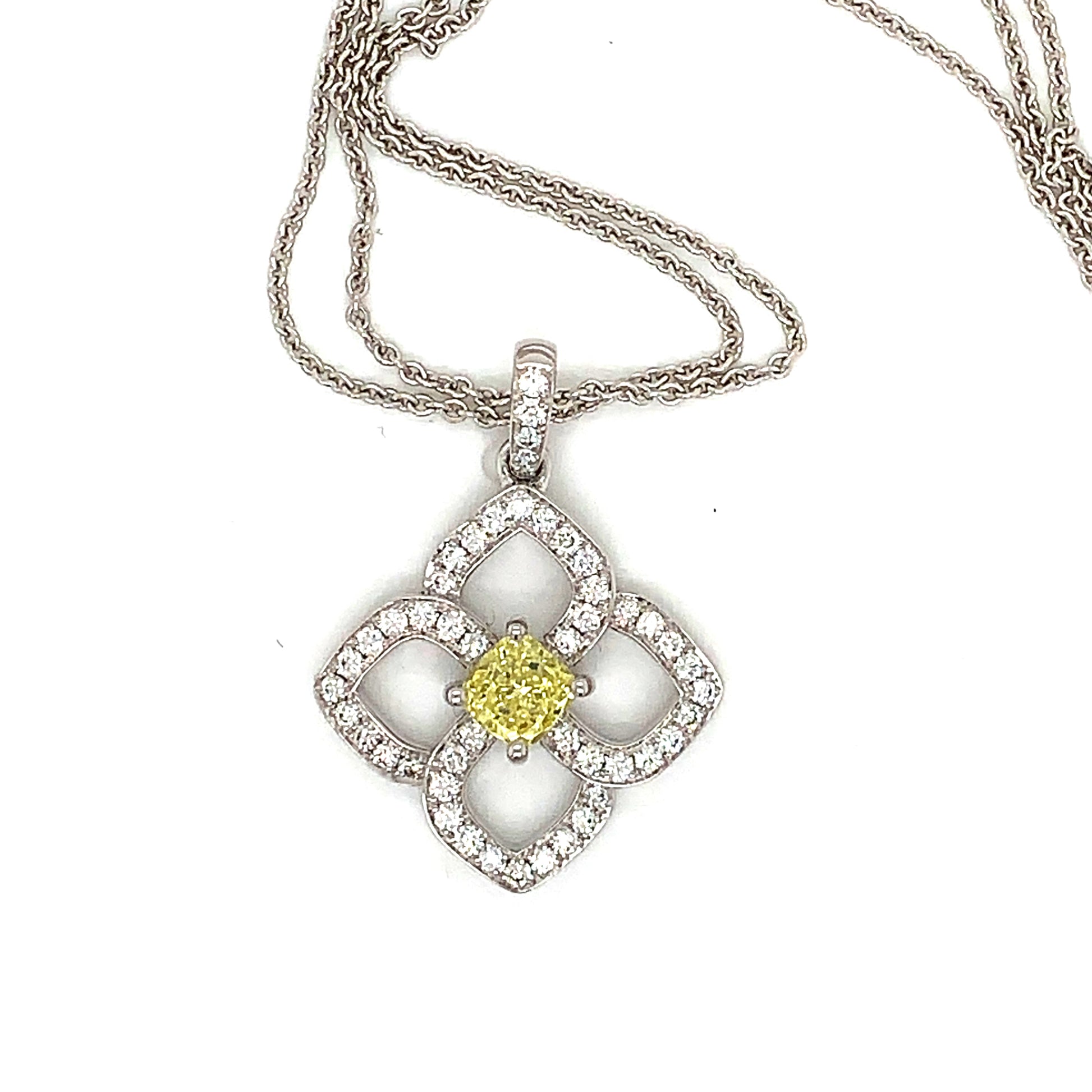 GIA Yellow Cushion Cut Diamond  Pendant in 18K White Gold - FlawlessCarat