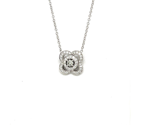 Princess Cut DiamondHalo Pendant with Light Green Center Diamond and Round White Diamond Accents - Flower Shaped Pendant