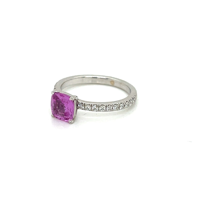 Natural Cushion Pink Sapphire and Diamond Ring - FlawlessCarat
