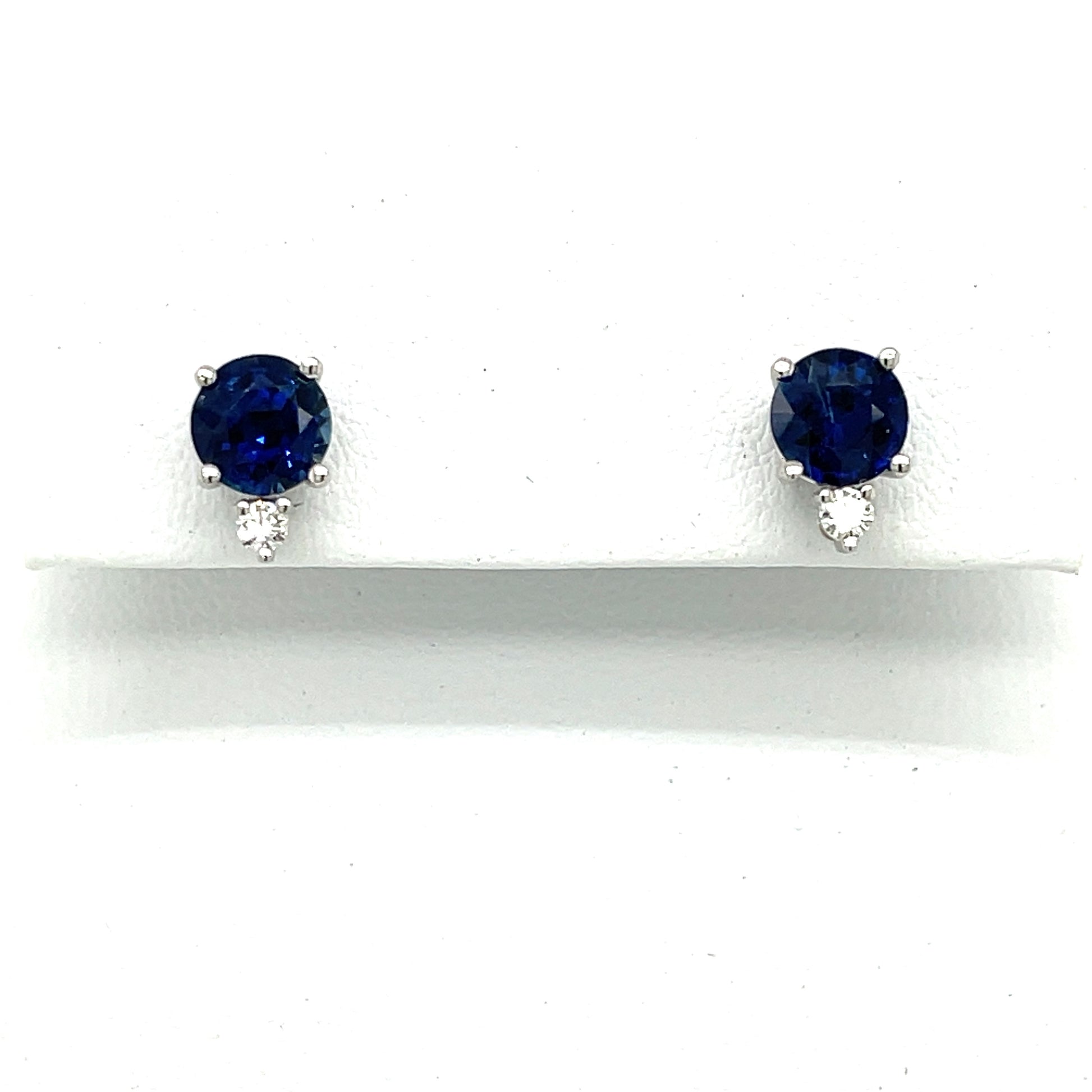 14kt. White Gold Blue Sapphire and Diamond  Stud Earrings - FlawlessCarat