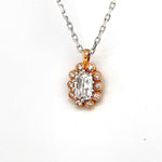 Cushion Cut Diamond Halo Pendant in 18 Karat Rose Gold with Light Pink Round Diamond Accents - Flower Shaped Pendant