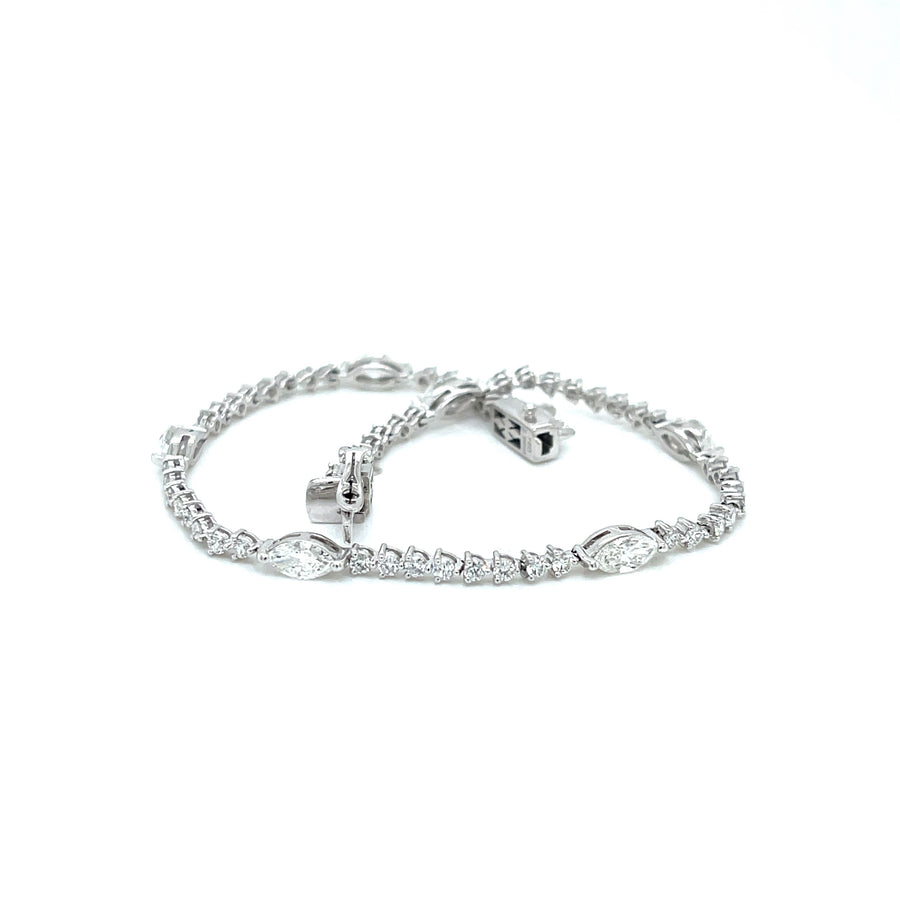 Natural Marquise and Round Diamond Statement Bracelet in 18K White Gold