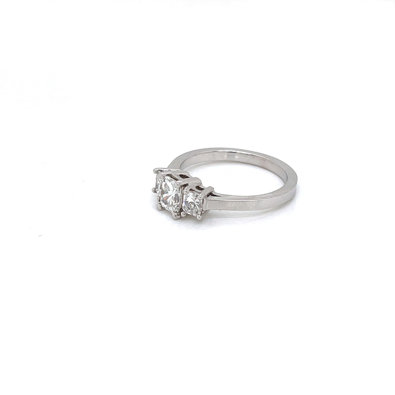 Three Stone Radiant Diamond Engagement Ring in 18 Karat White Gold, 1 Carat Total Weight - FlawlessCarat