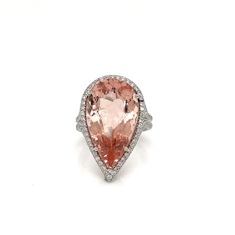 Platinum Diamond and Pear Shape Morganite Halo Ring-UNBEATABLE PRICE!!! - FlawlessCarat