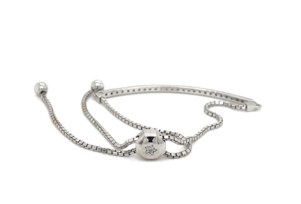 Curved Diamond Bar Bracelet with Adjustable Bolo - FlawlessCarat