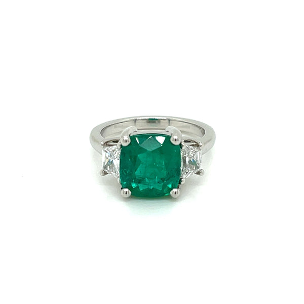 Cushion Emerald and Diamond Platinum Ring - FlawlessCarat