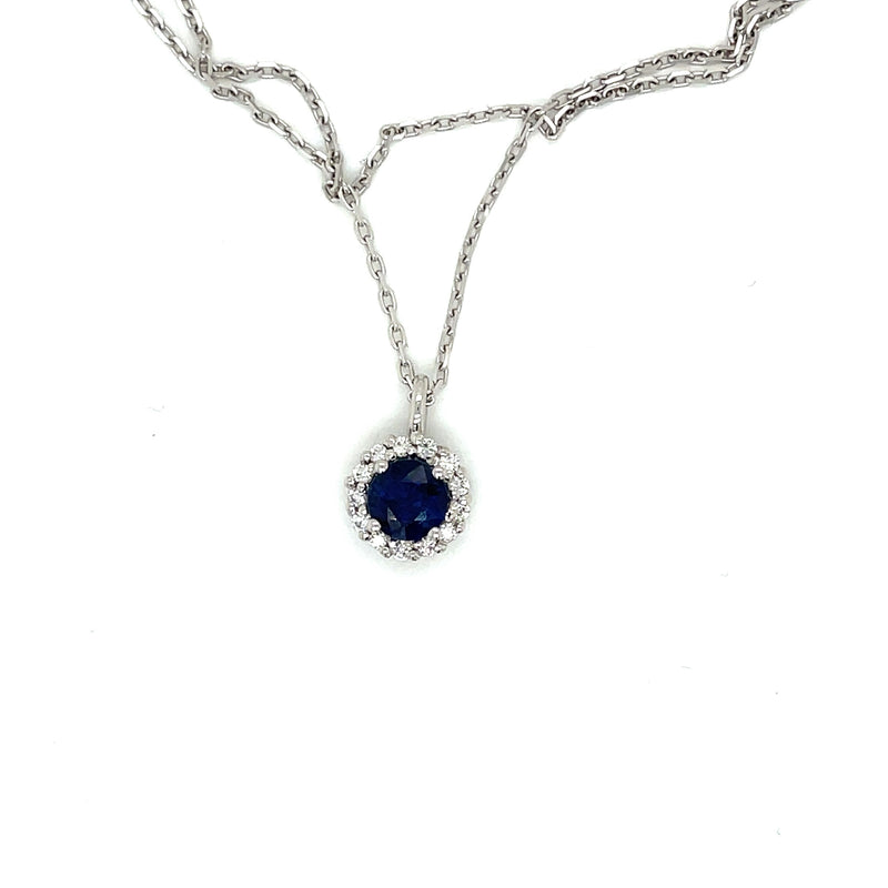 14 kt. White Gold Blue Sapphire and Diamond Halo Floating Pendant - FlawlessCarat