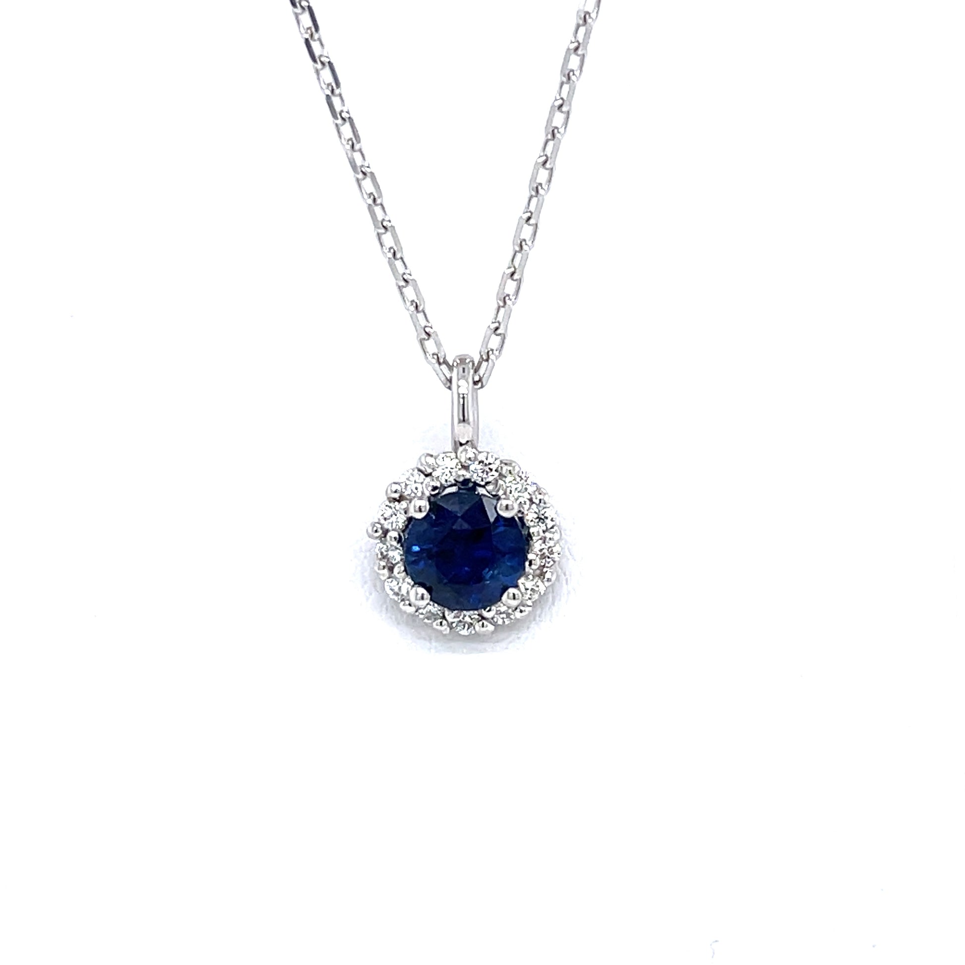 14 kt. White Gold Blue Sapphire Solitaire Necklace - FlawlessCarat