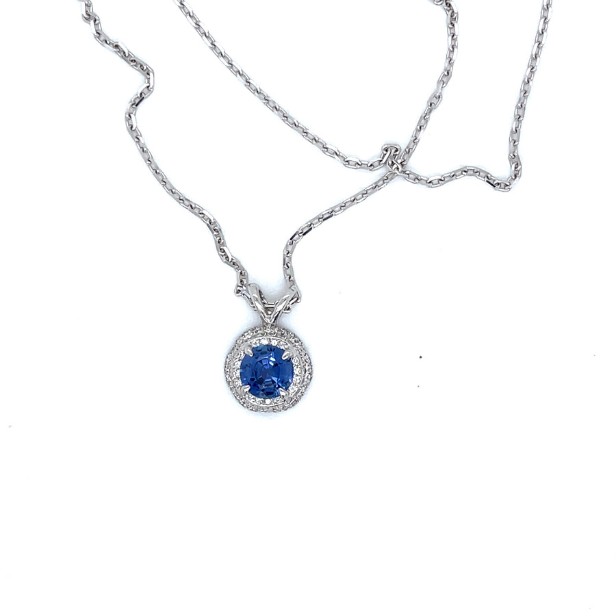 Natural Blue Sapphire and Diamond Floating Pendant in White Gold