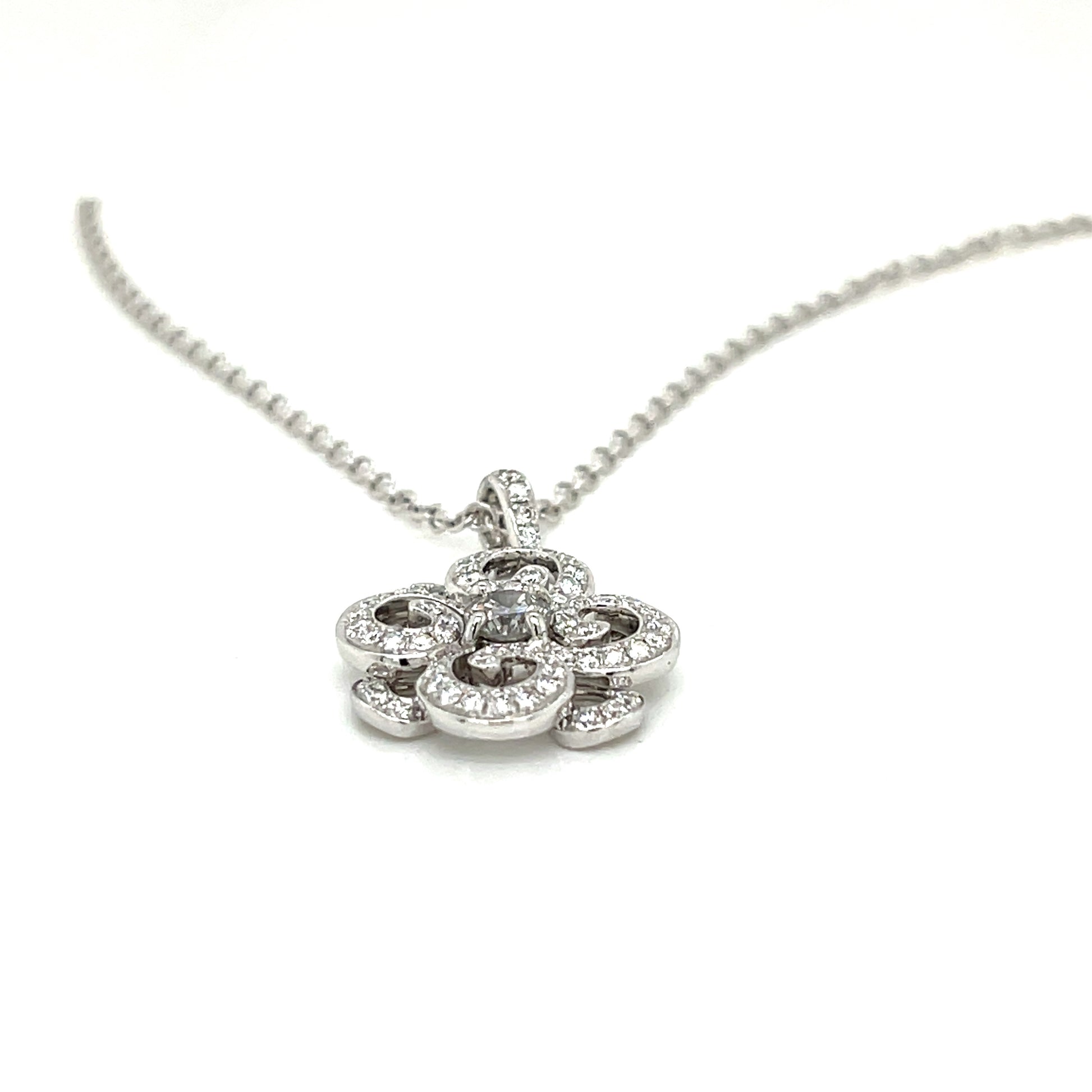 18K White Gold Pendant with Grey-Green Natural Center Diamond & White Diamond Accents - FlawlessCarat