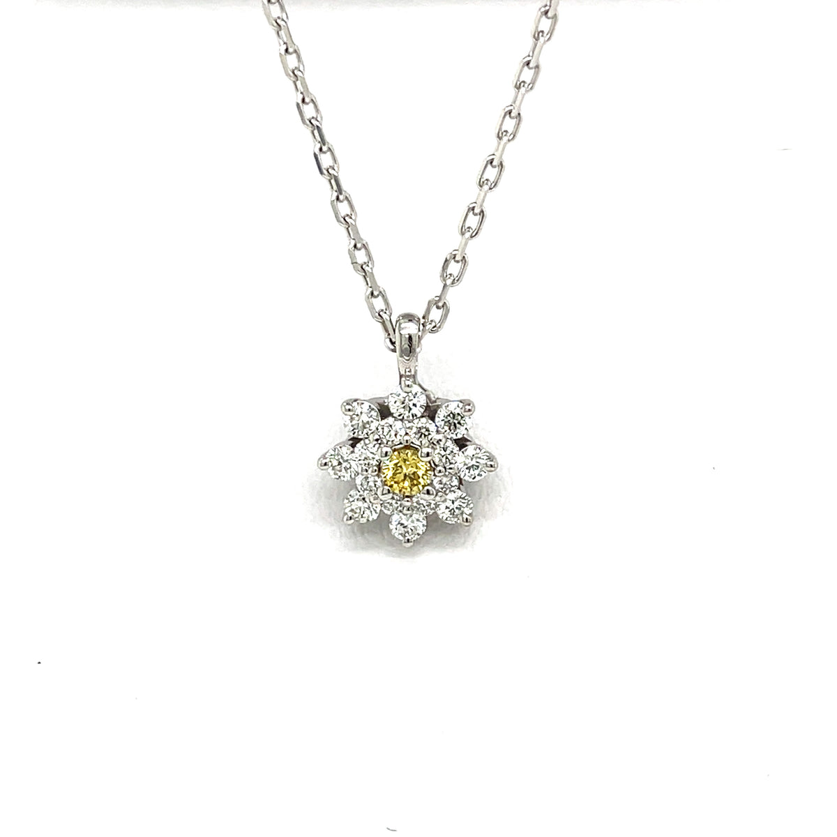 18kt. White Diamond  Halo Pendant with Natural Canary Yellow - FlawlessCarat