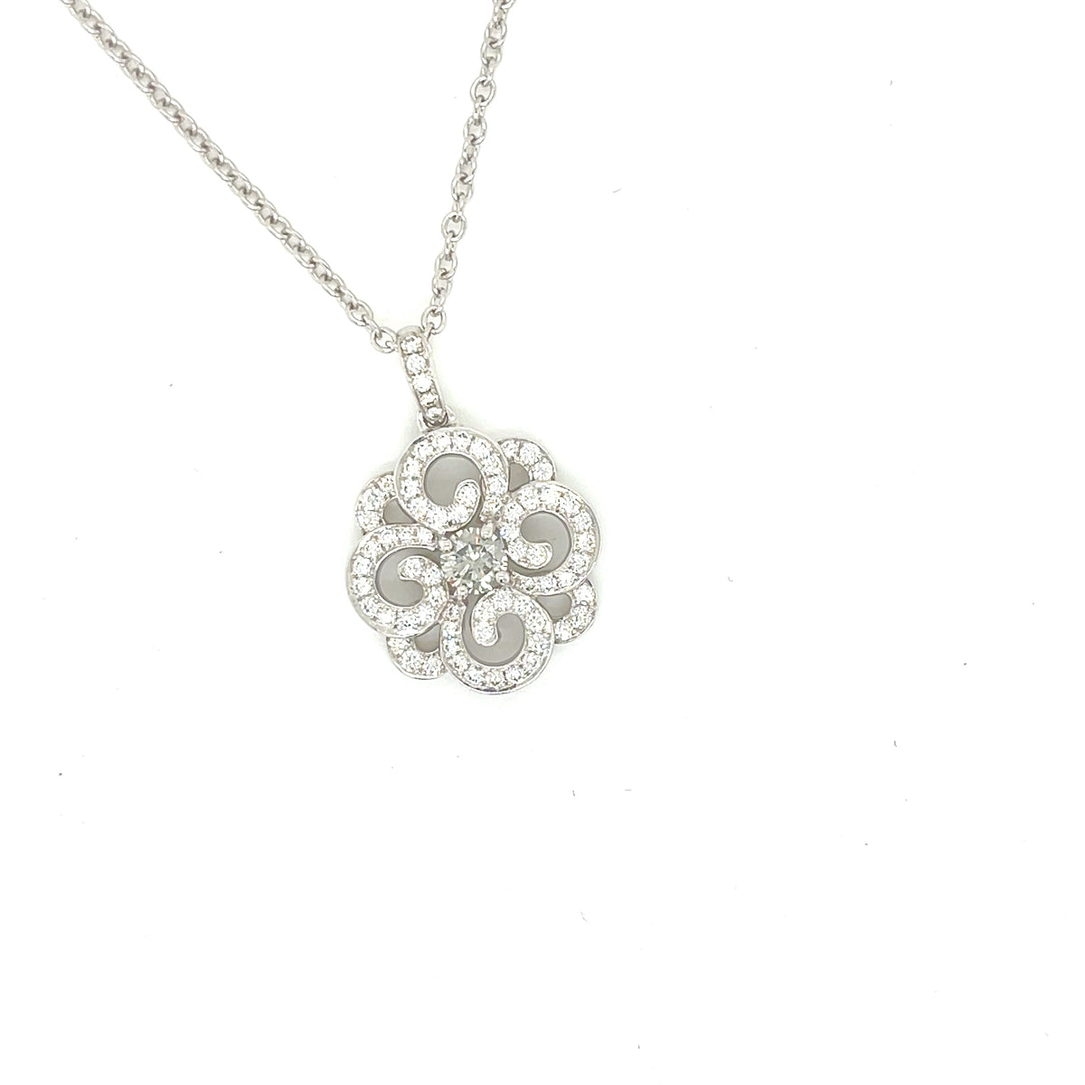 Cushion Cut Diamond Halo Pendant in 18 Karat Rose Gold with Light Pink Round Diamond Accents - Flower Shaped Pendant - FlawlessCarat