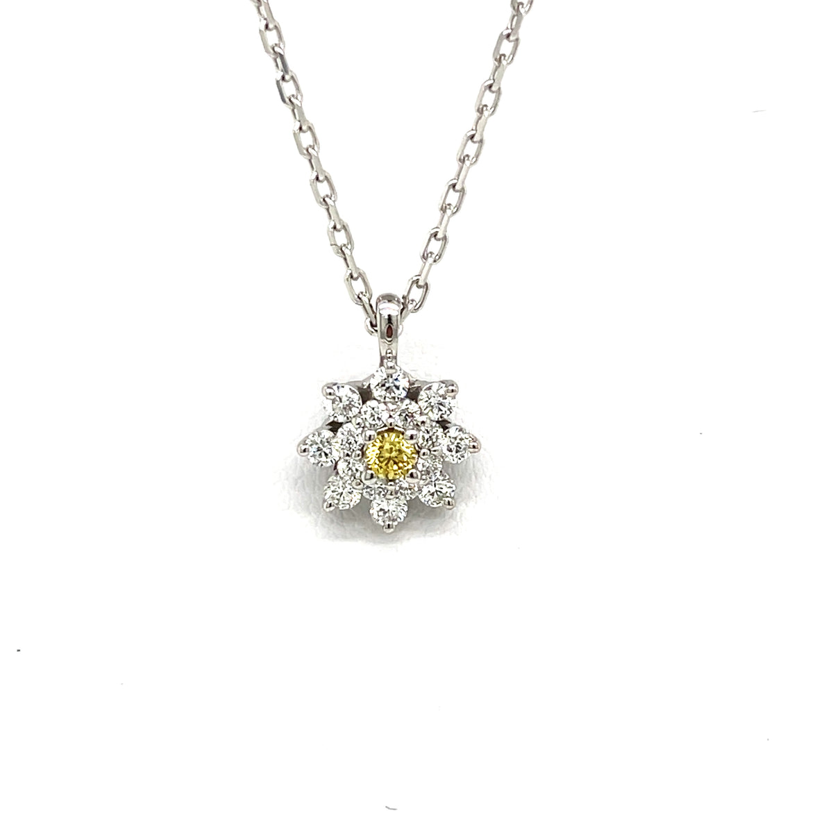 18kt. White Diamond  Halo Pendant with Natural Canary Yellow - FlawlessCarat