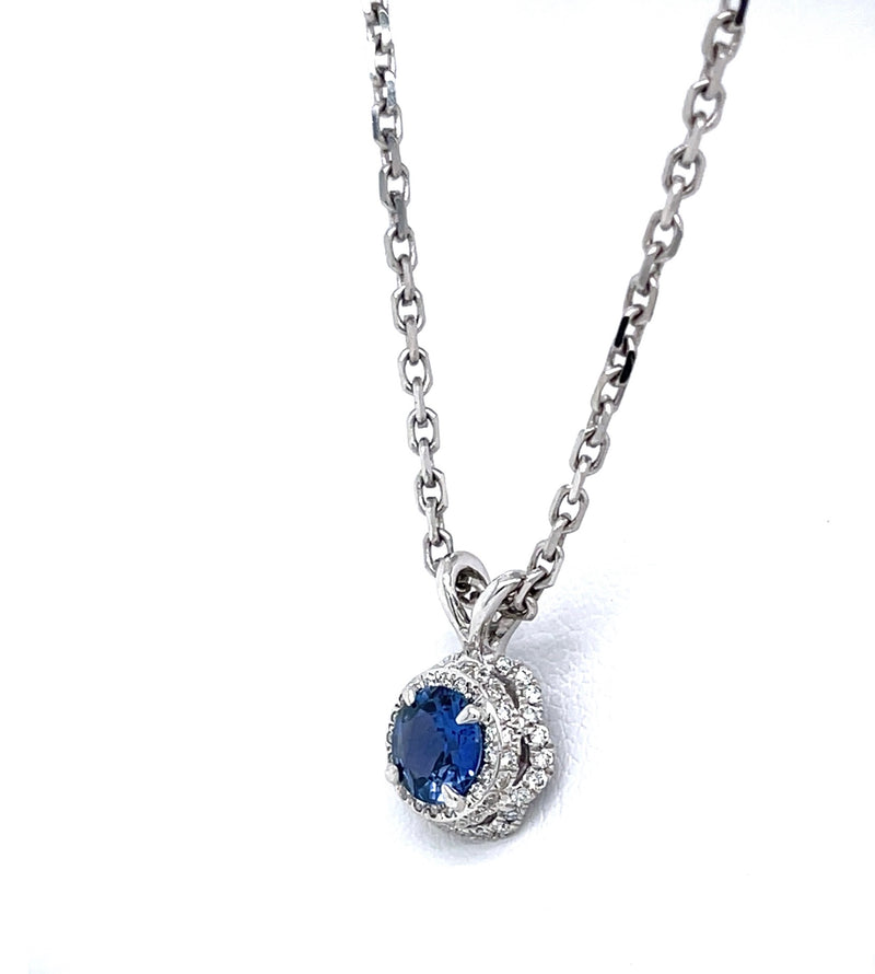 White Gold Blue Sapphire and Diamond Floating Pendant - FlawlessCarat