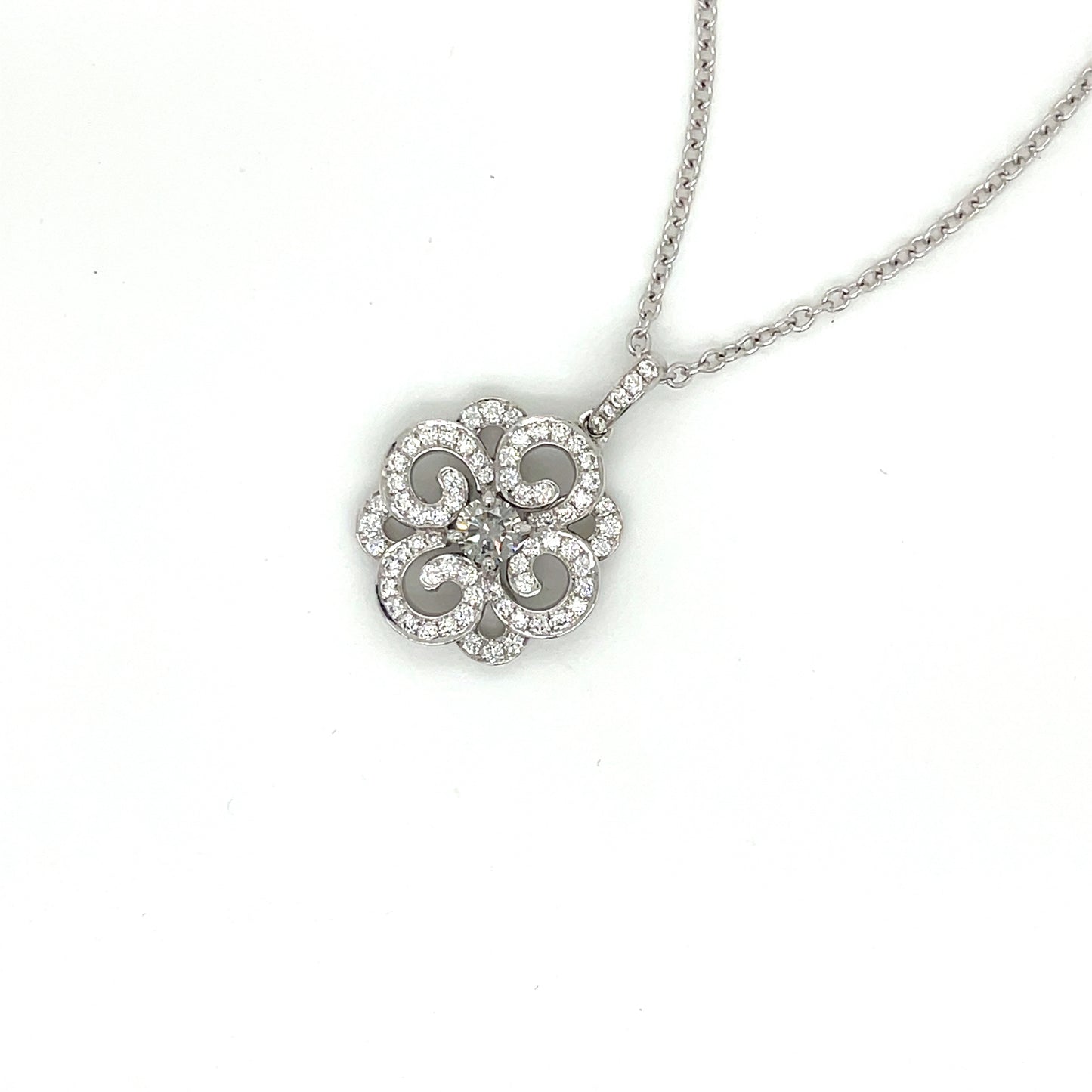 18K White Gold Pendant with Grey-Green Natural Center Diamond & White Diamond Accents - FlawlessCarat