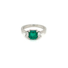 Emerald and Diamond Three Stone Platinum Ring - FlawlessCarat