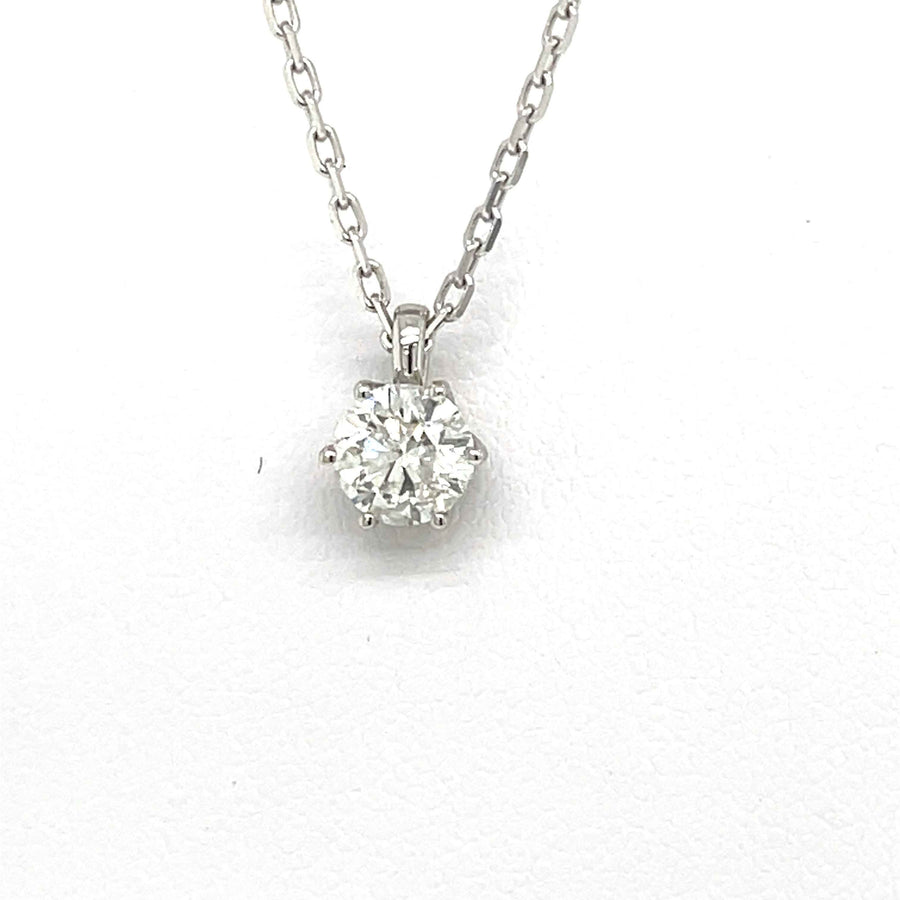 Six-Prong Round Diamond Solitaire Pendant in 14K White Gold