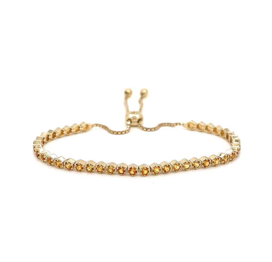 Natural Citrine Bolo Bracelet in 14K Yellow Gold