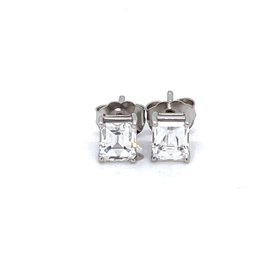 Natural Cushion Diamond Stud Earrings in 14K White Gold
