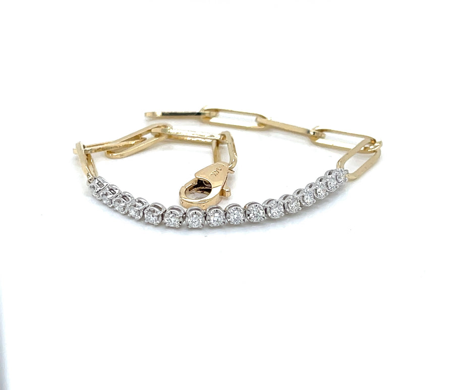 Natural Diamond Paperclip Link Bracelet in 14K Two-Tone Gold
