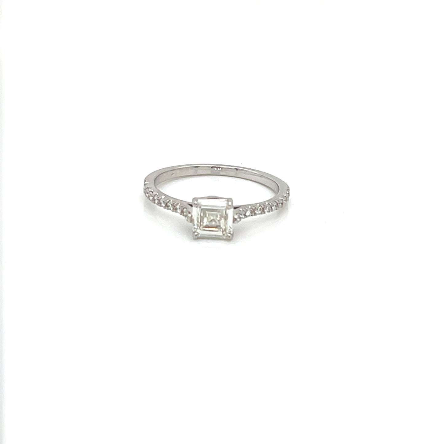 Emerald Cut GIA Certified Engagement Ring with Round Diamonds in 18kt White Gold - FlawlessCarat