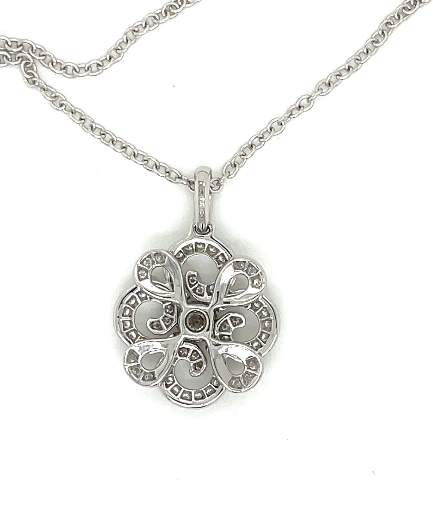 18K White Gold Pendant with Grey-Green Natural Center Diamond & White Diamond Accents - FlawlessCarat