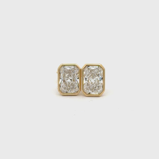 4.13 carat Radiant Cut Lab-Grown Bezel Set Studs in 14 YG.