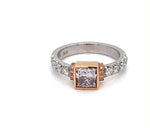 Natural Pink-Brown Princess-Cut Diamond Ring in Platinum and 18K Rose Gold