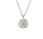Natural Yellow and White Diamond Halo Pendant in 18K White Gold