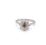 Fancy Deep Yellowish Orange Cushion Diamond Halo Ring in 18K White Gold