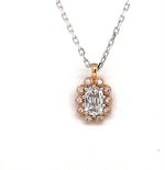 Cushion Diamond and Pink Diamond Halo Pendant in 18K Rose Gold