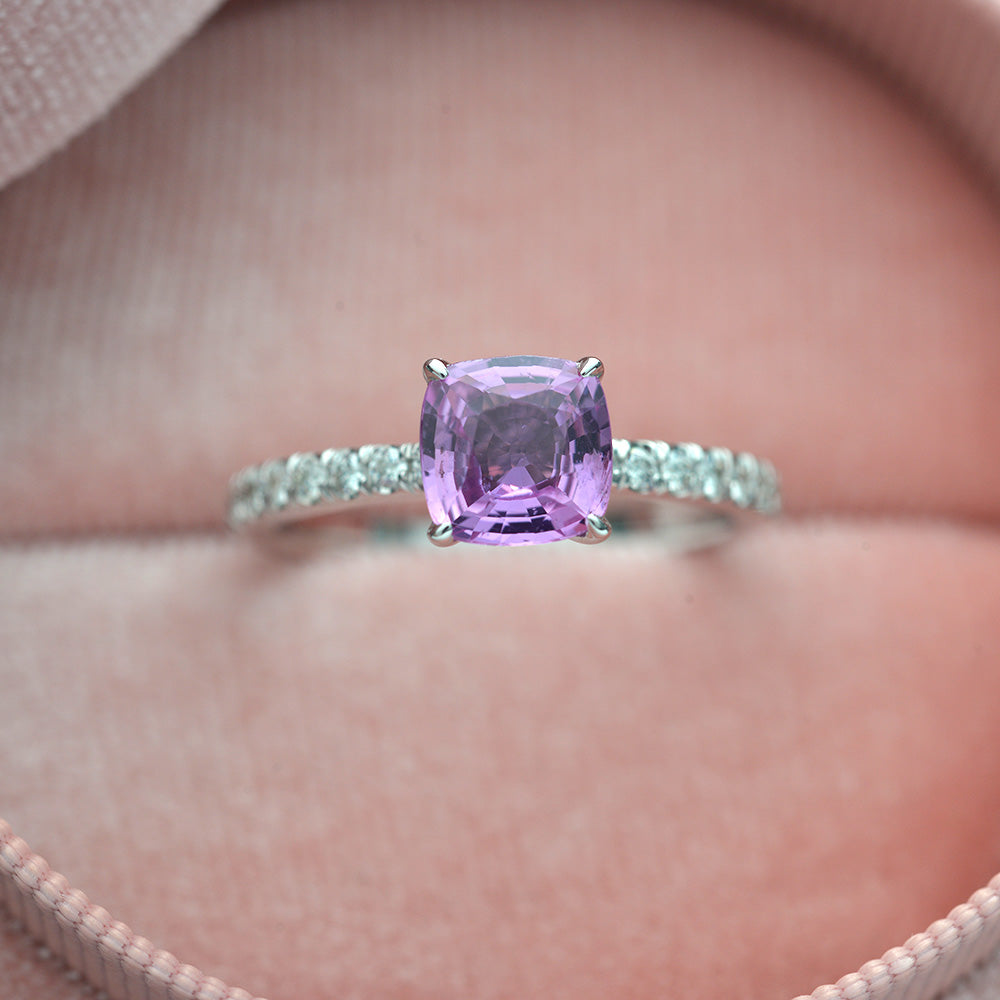 Natural Cushion Pink Sapphire and Diamond Ring - FlawlessCarat