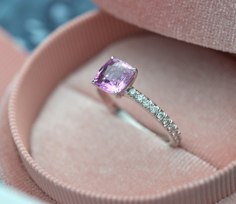 Natural Cushion Pink Sapphire and Diamond Ring - FlawlessCarat