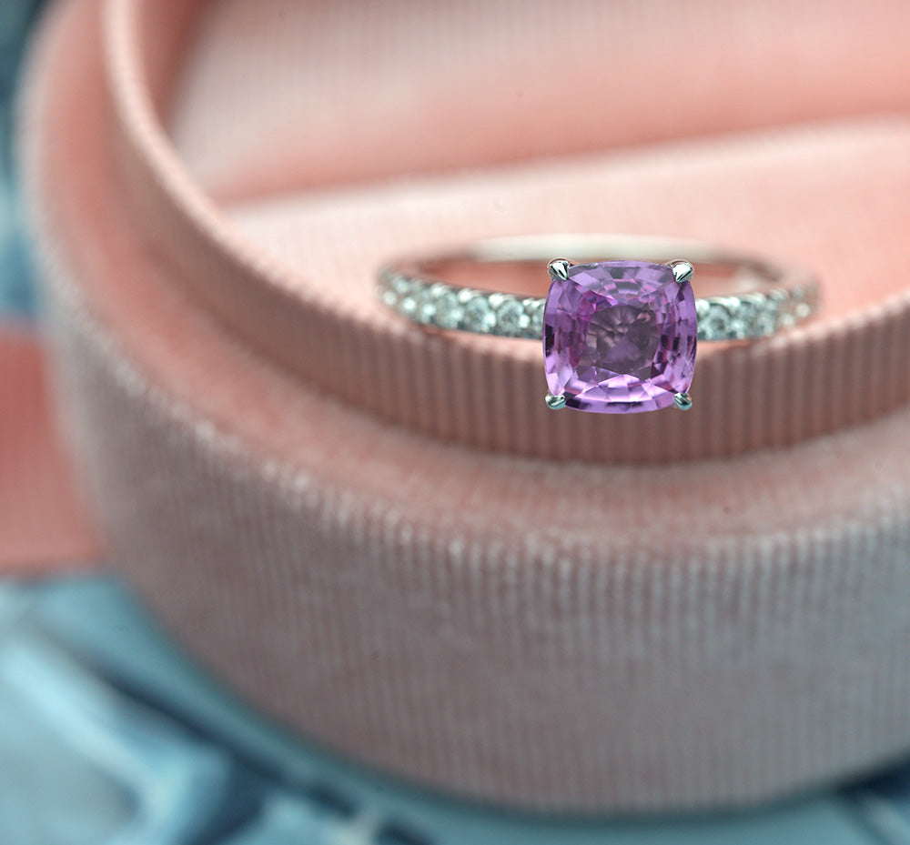 Natural Cushion Pink Sapphire and Diamond Ring - FlawlessCarat