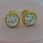 Round Diamond Stud Earrings with Halo in 18 Karat Gold - FlawlessCarat