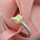 Platinum Cushion Cut Engagement Ring with Natural Vivid Yellow and White Diamonds - FlawlessCarat