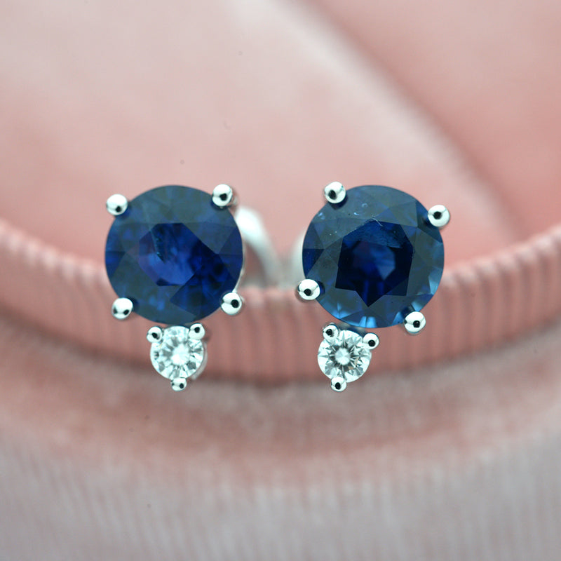 14kt. White Gold Blue Sapphire and Diamond  Stud Earrings - FlawlessCarat