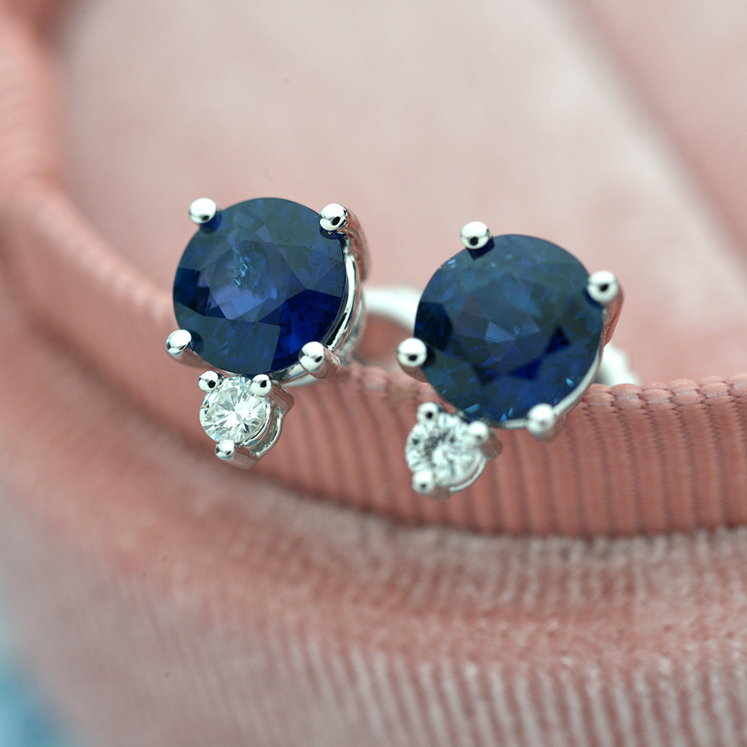 14kt. White Gold Blue Sapphire and Diamond  Stud Earrings - FlawlessCarat