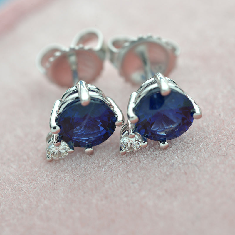 14kt. White Gold Blue Sapphire and Diamond  Stud Earrings - FlawlessCarat