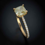 18kt. YG Engagement Ring with Natural Fancy Yellow Cushion Diamond