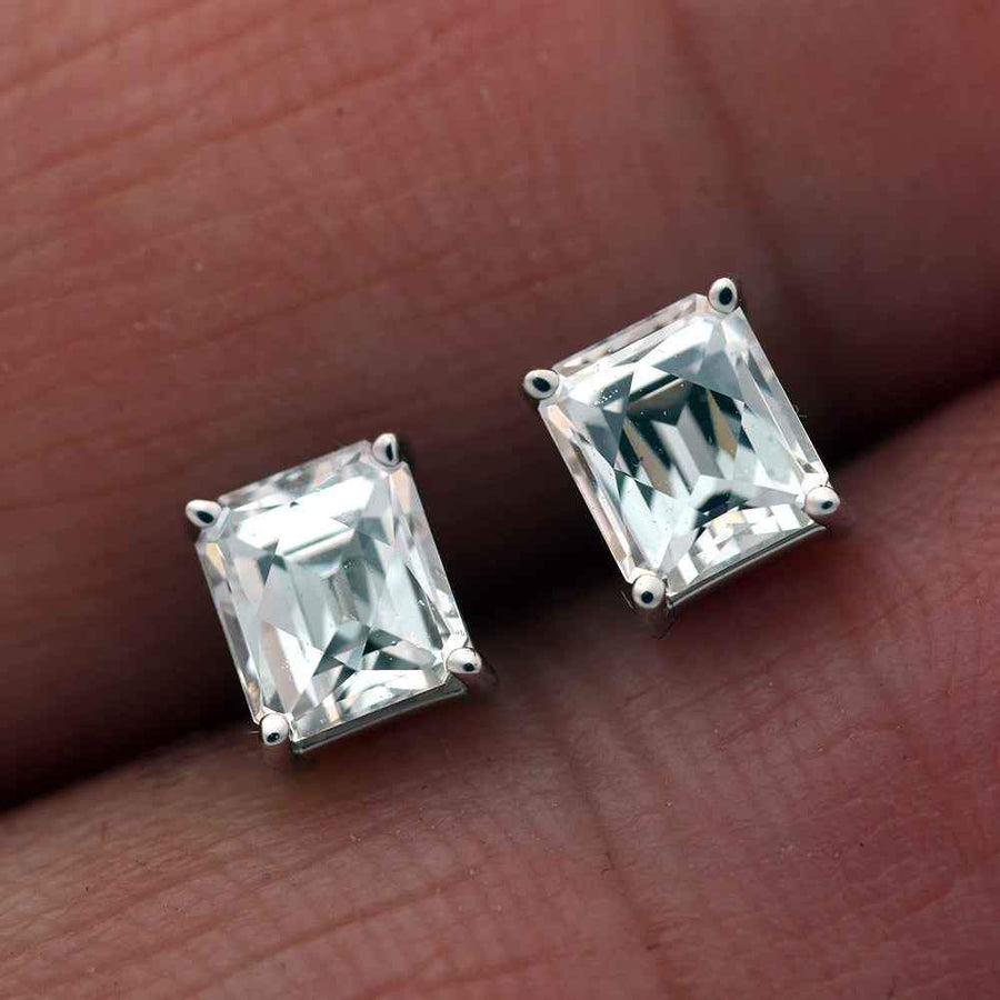 Natural Cushion Diamond Stud Earrings in 14K White Gold