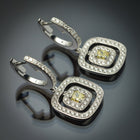 Double Halo Earrings with Rare Natural Fancy Yellow Princess-Cut Center Diamond & White Diamond Accents in 18K White Gold - FlawlessCarat