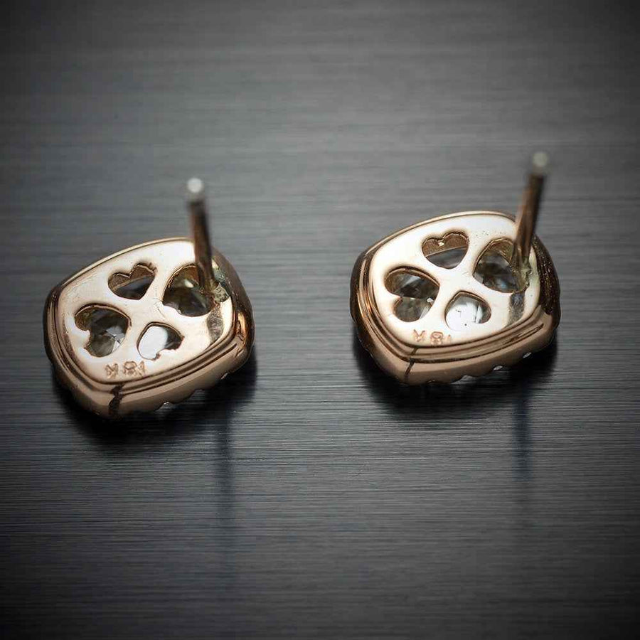 Cushion Diamond Halo Earrings in 18K Pink Gold with 0.75 Carats of Cushion Diamonds and 0.13 Carats of Pink Diamonds