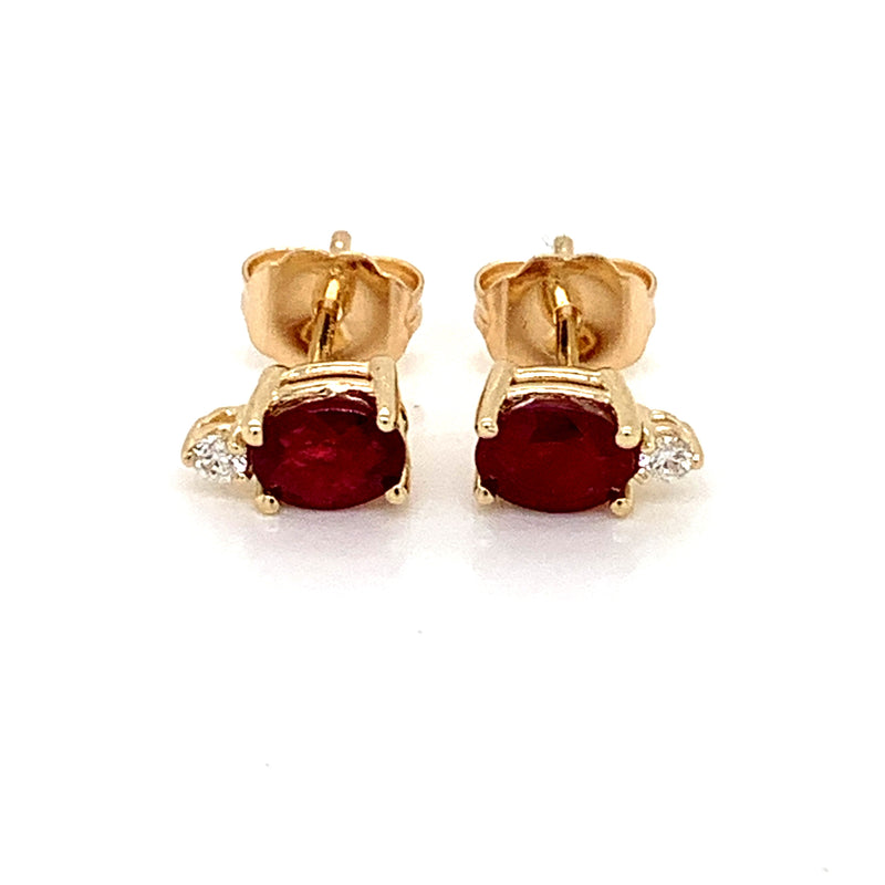 14kt. Yellow Gold Oval Ruby and Diamond Studs - FlawlessCarat