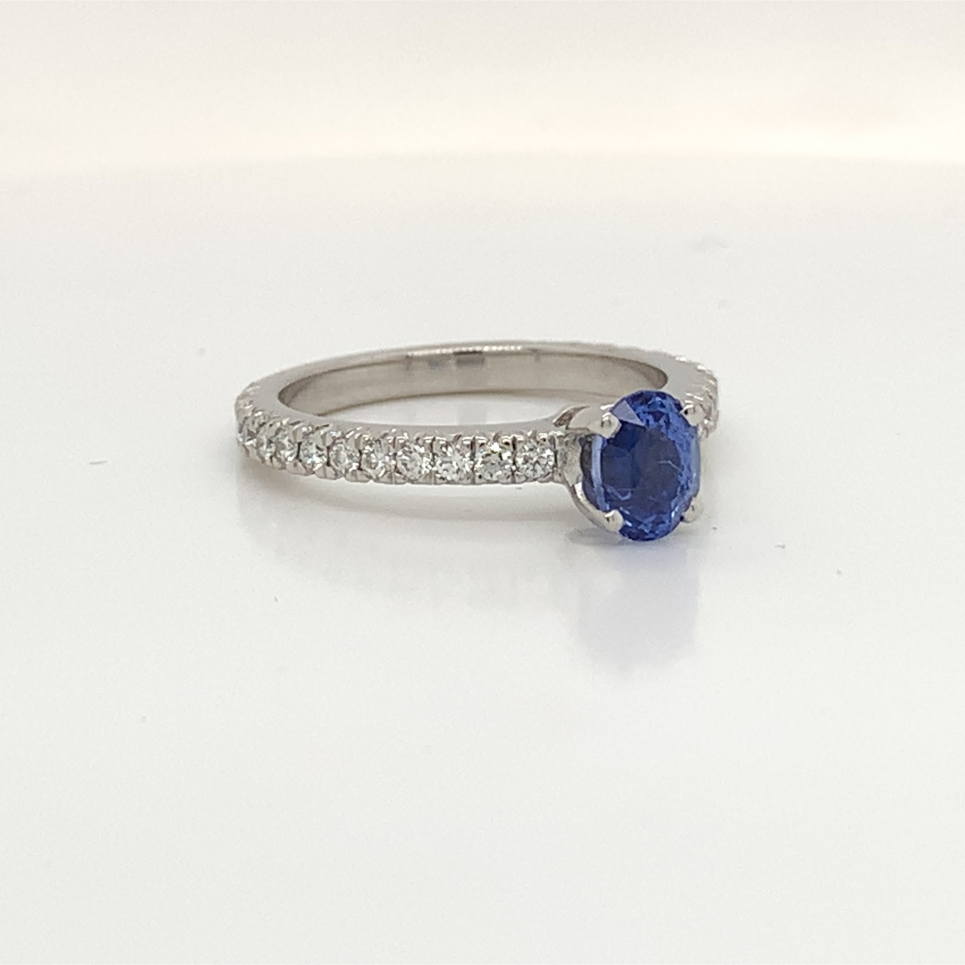 Ceylon Blue Sapphire Oval Cut Diamond Engagement Ring in Platinum - FlawlessCarat