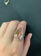 Platinum Diamond and Pear Shape Morganite Halo Ring - FlawlessCarat