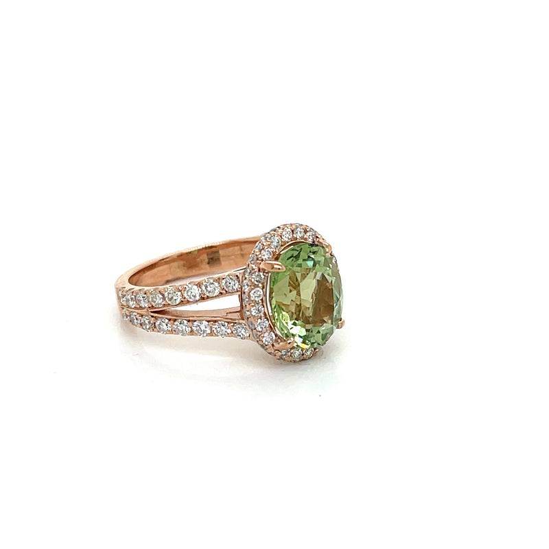 Double Halo Green Tourmaline  and Diamond Ring - FlawlessCarat