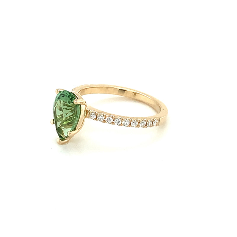 Pear Shape Green Tourmaline and Diamond Ring - FlawlessCarat
