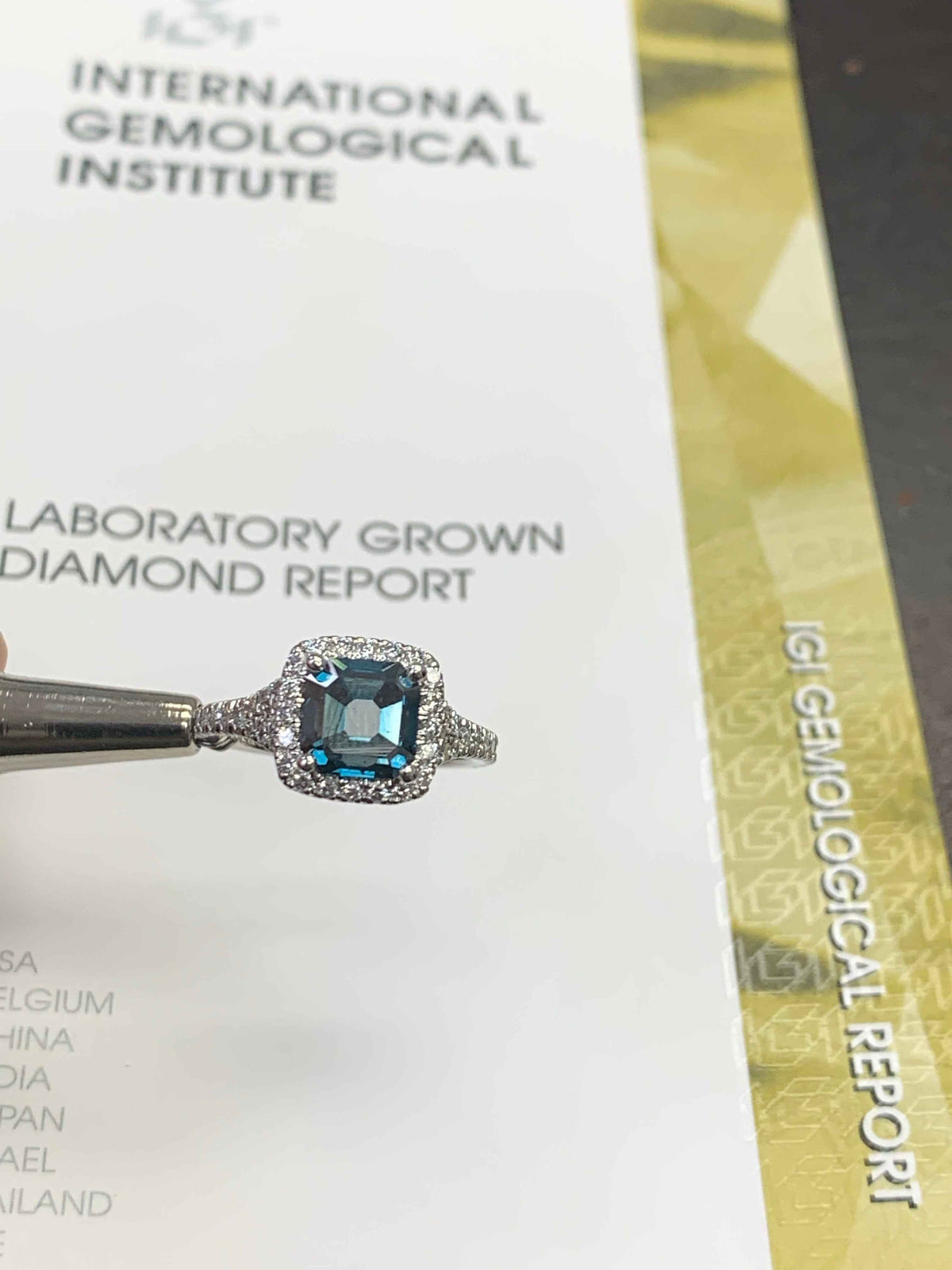 Collectible Lab-Grown Dark Blue Diamond Halo Statement Ring